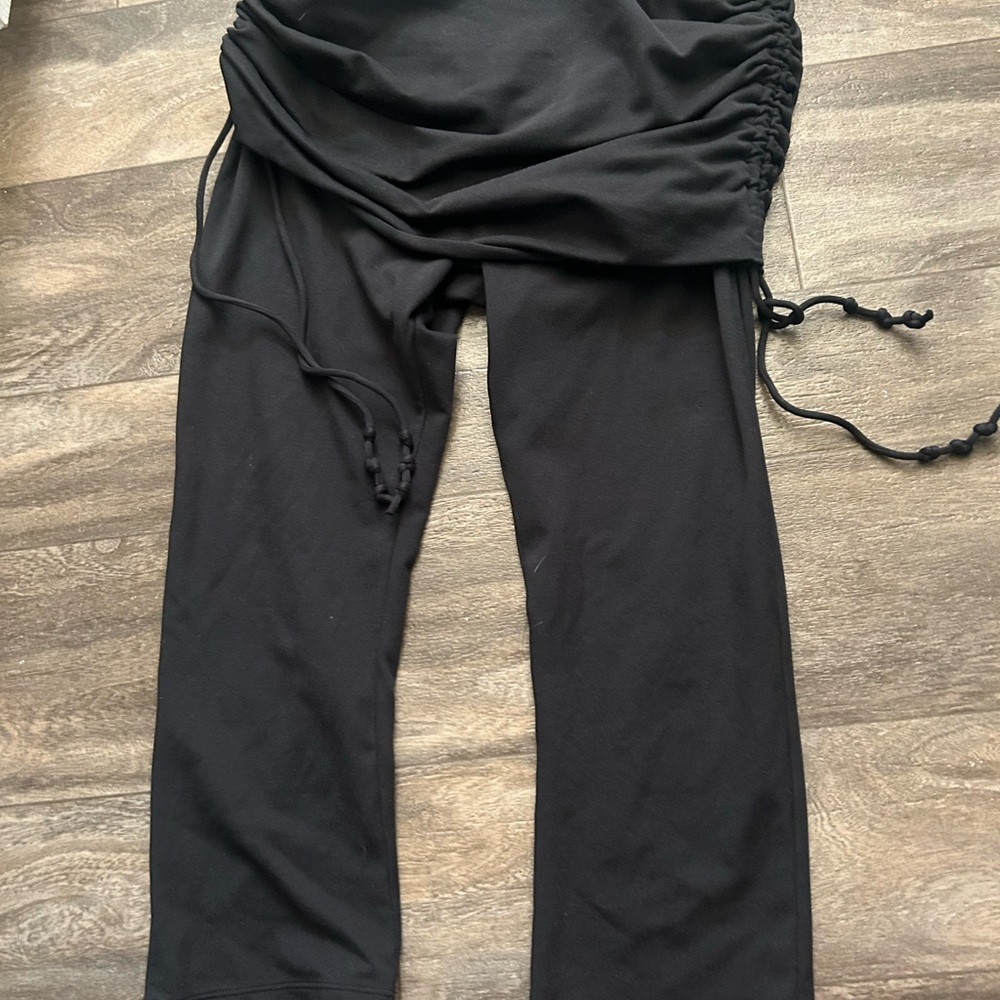 Prana Black Activewear Pants with rouched skirt attached